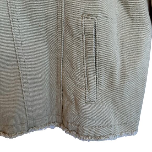 Suzanne Betro Denim Jacket Women Plus SZ 4X Khaki Chambray Beige Classic Frayed - Picture 11 of 16
